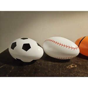 Large Plastic Egg Shaped Containers Set of 4 Football Baseball Soccer Basketball